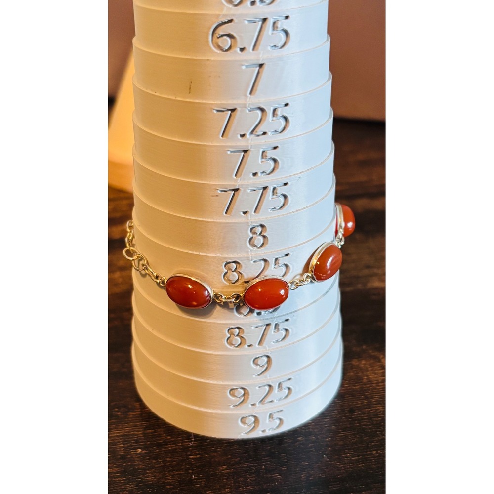 Silver Tone Carnelian Oval Cabochon Link Bracelet Orange Gemstone 8.25in